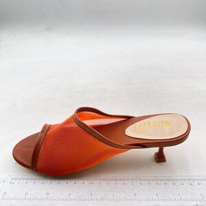 Miss left Orange Comfortable Low Heel Soft Insole Mesh Mules Slip On Sandals